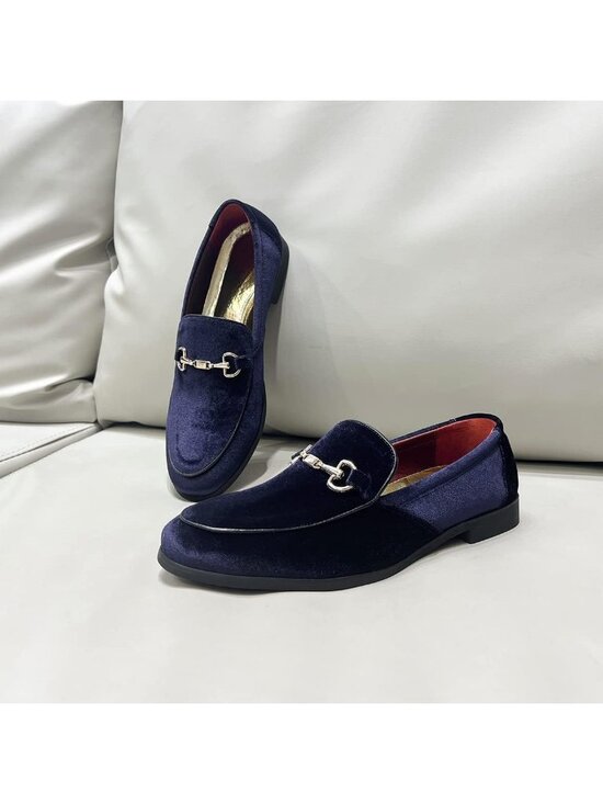 LCQL Men\'s Navy Leather Velvet Loafer Gold Buckle Slip On Comfortable Shoes main image 5